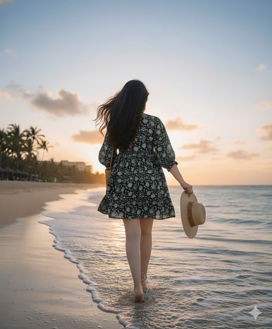 Western Designer Printed Black Dress for Women