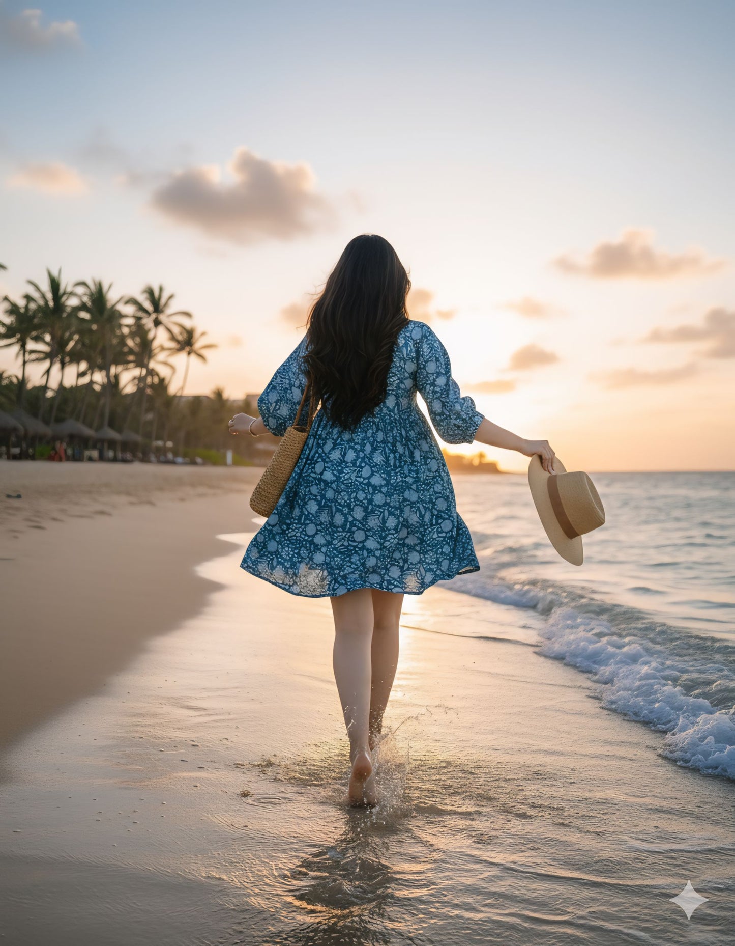 Western Designer Printed Blue Dress for Women