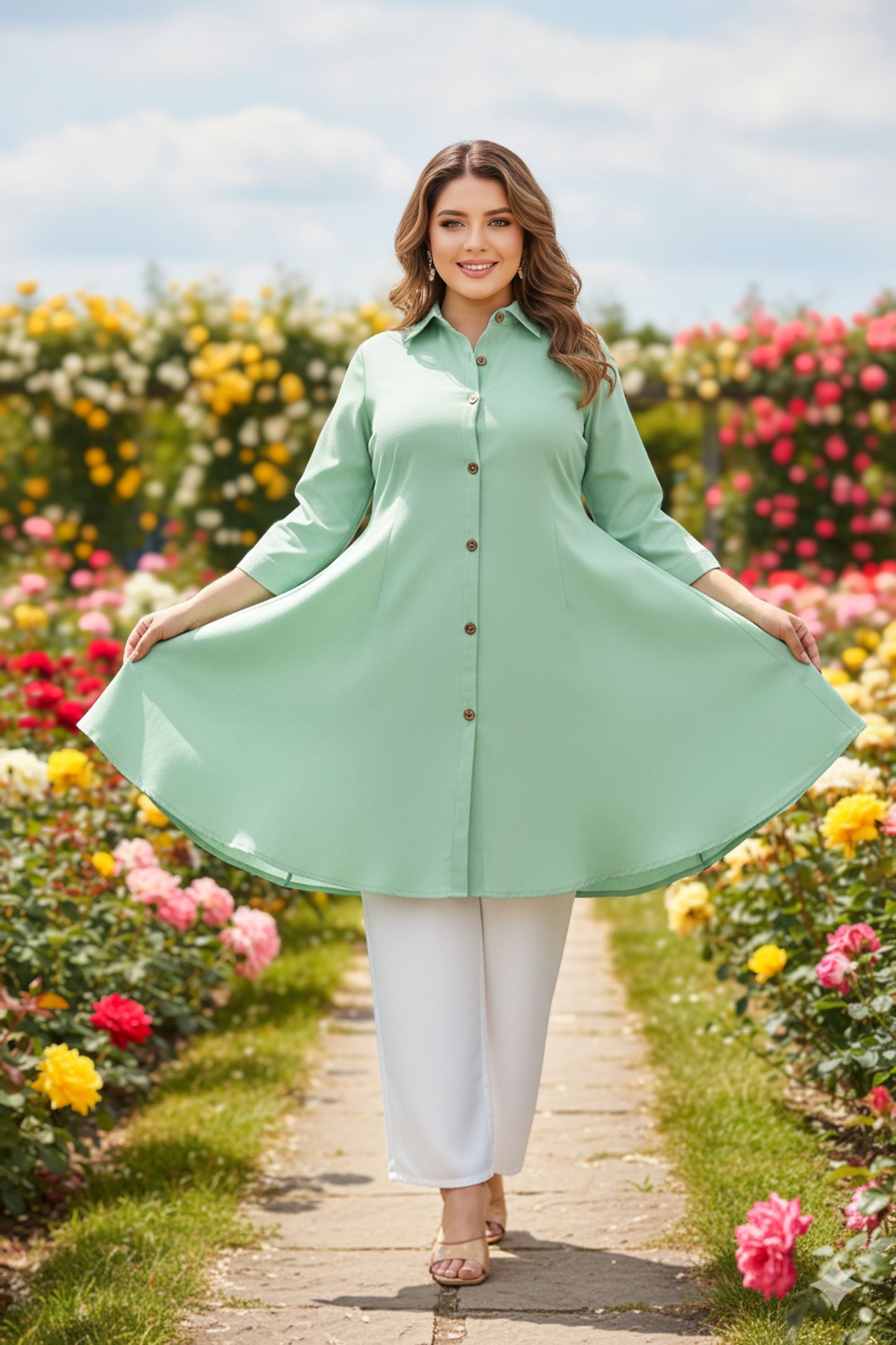 Women's Rayon Top with White Palazzo