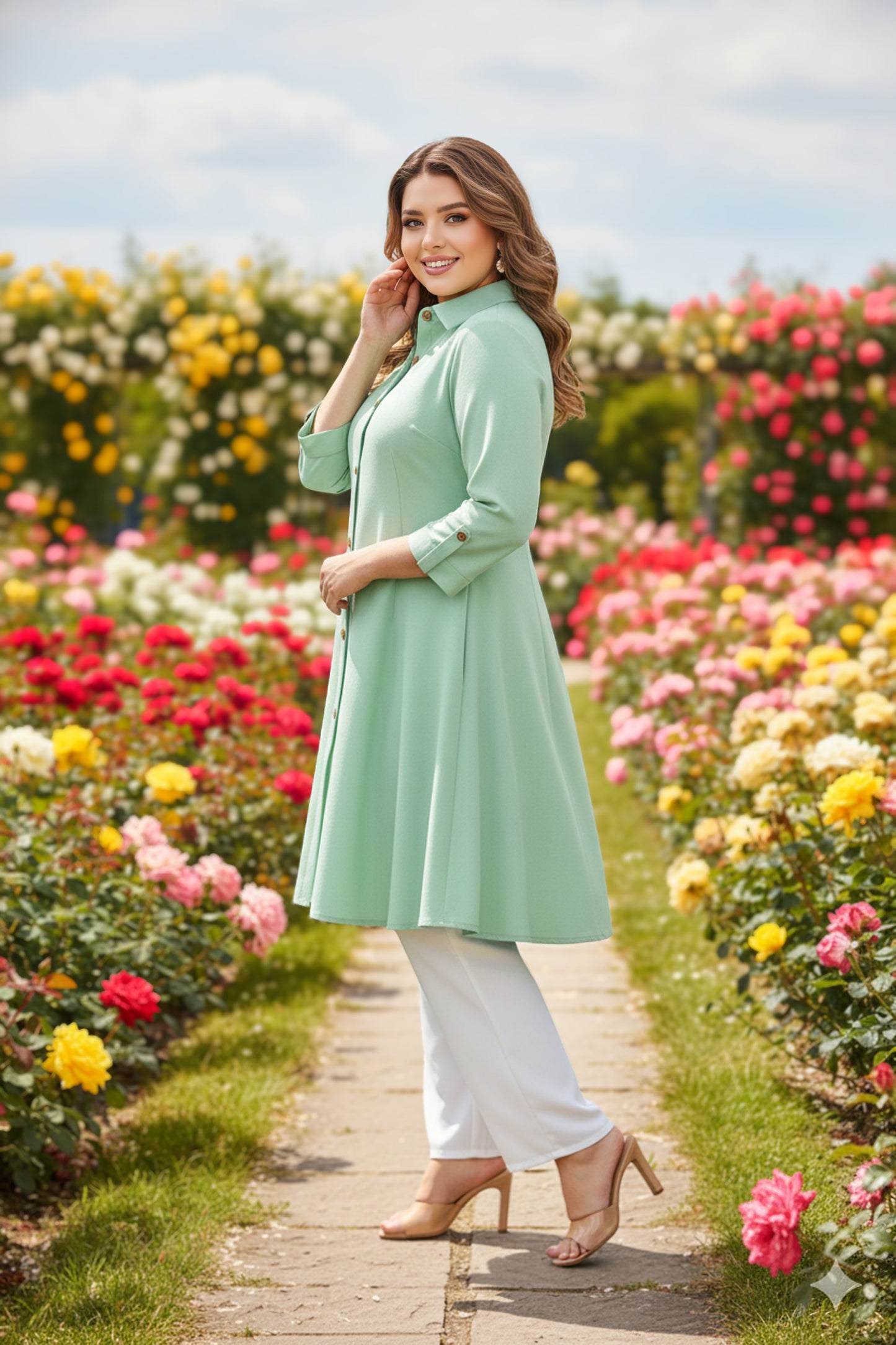 Women's Rayon Top with White Palazzo