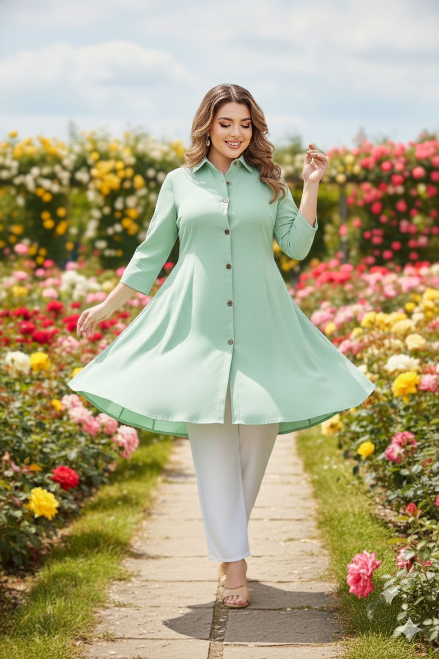 Women's Rayon Top with White Palazzo