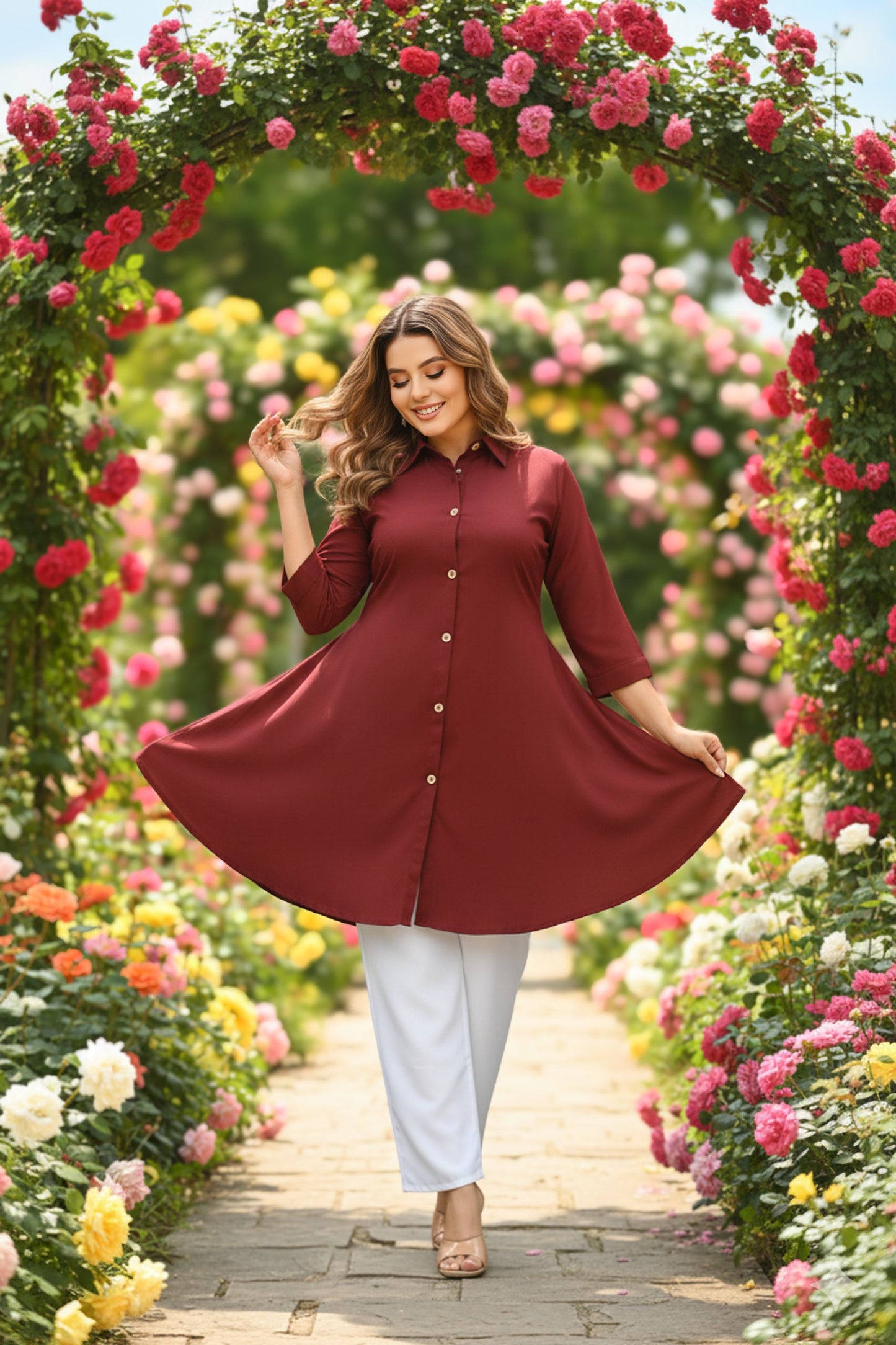 Women's Rayon Top with White Palazzo