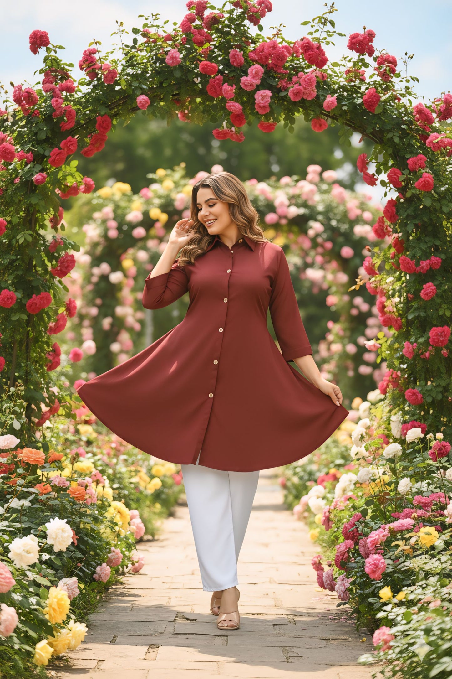 Women's Rayon Top with White Palazzo