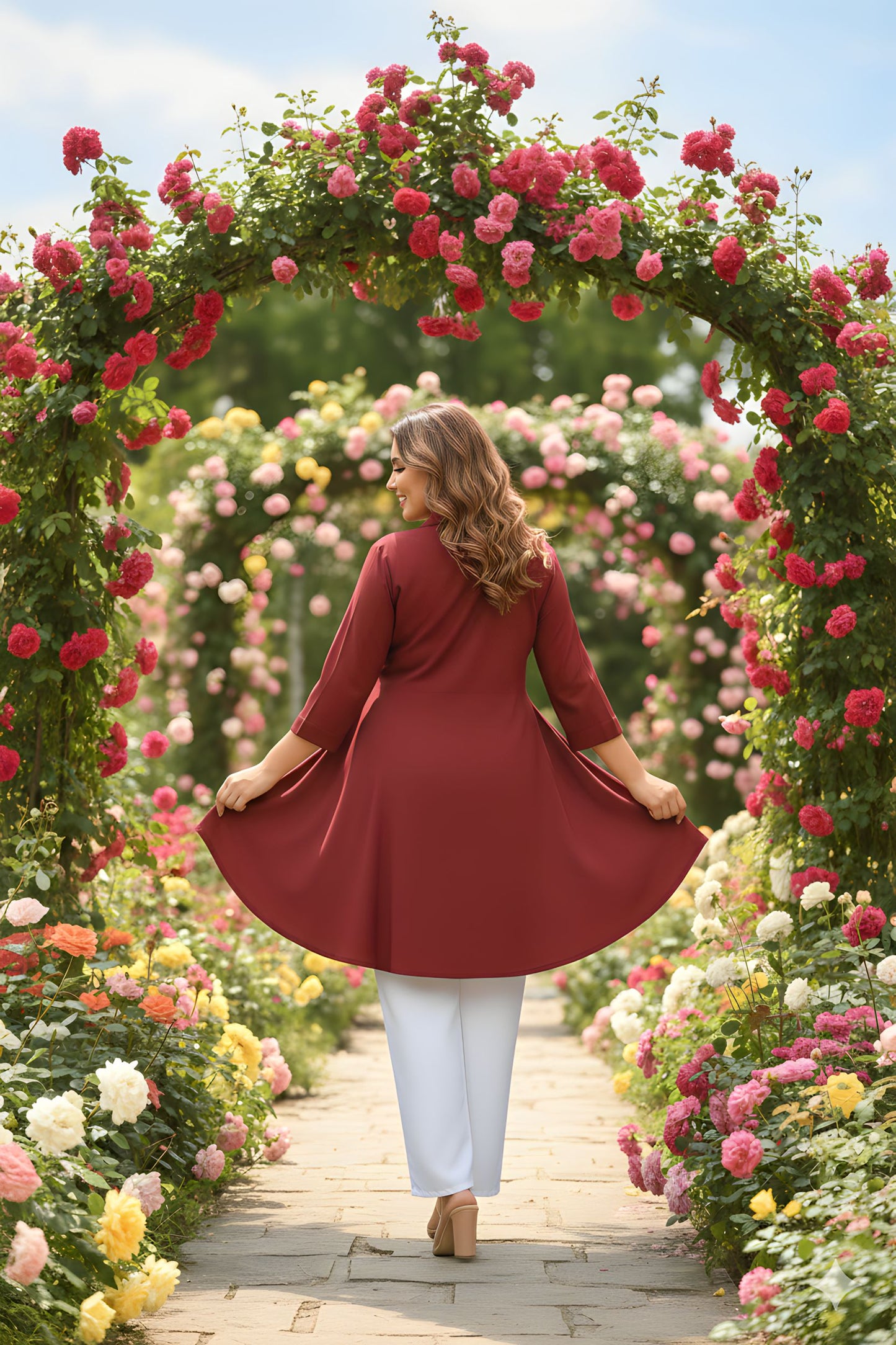 Women's Rayon Top with White Palazzo