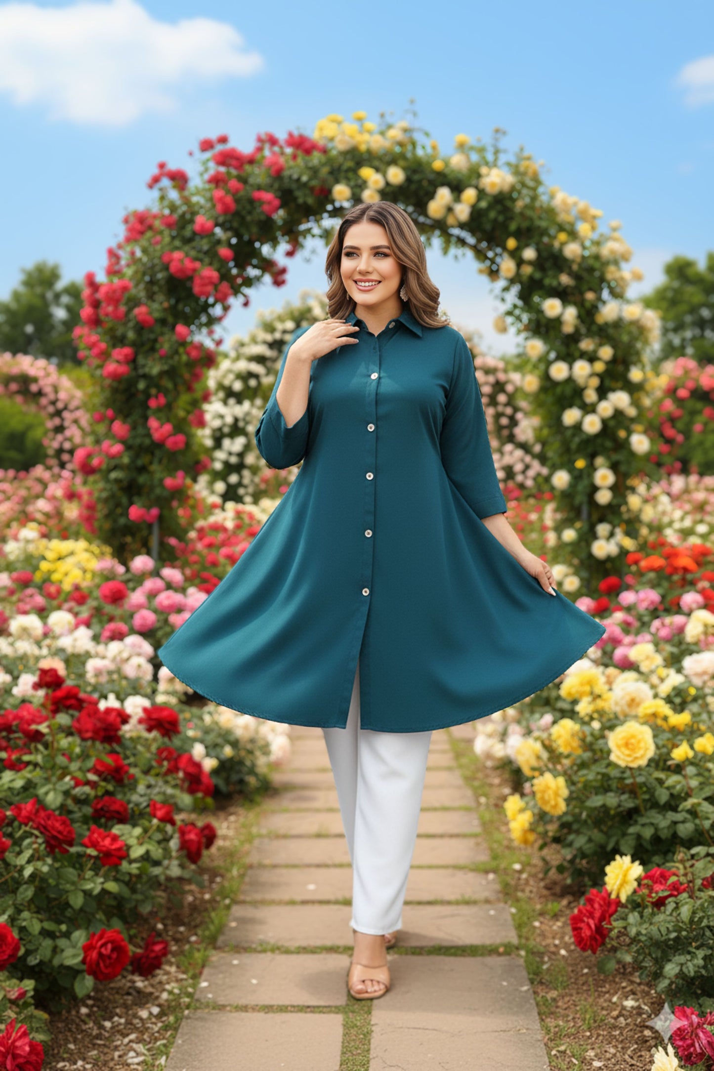 Women's Rayon Top with White Palazzo