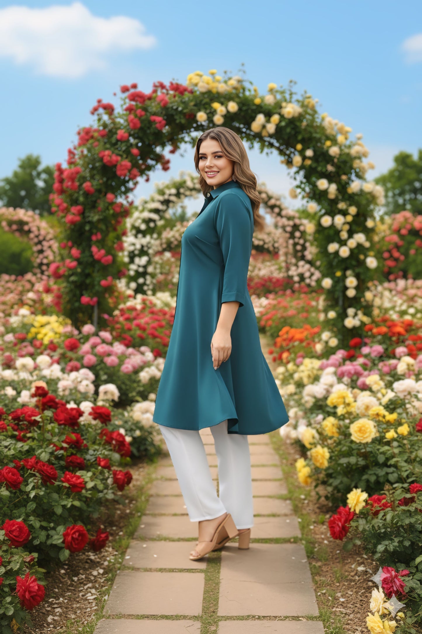 Women's Rayon Top with White Palazzo