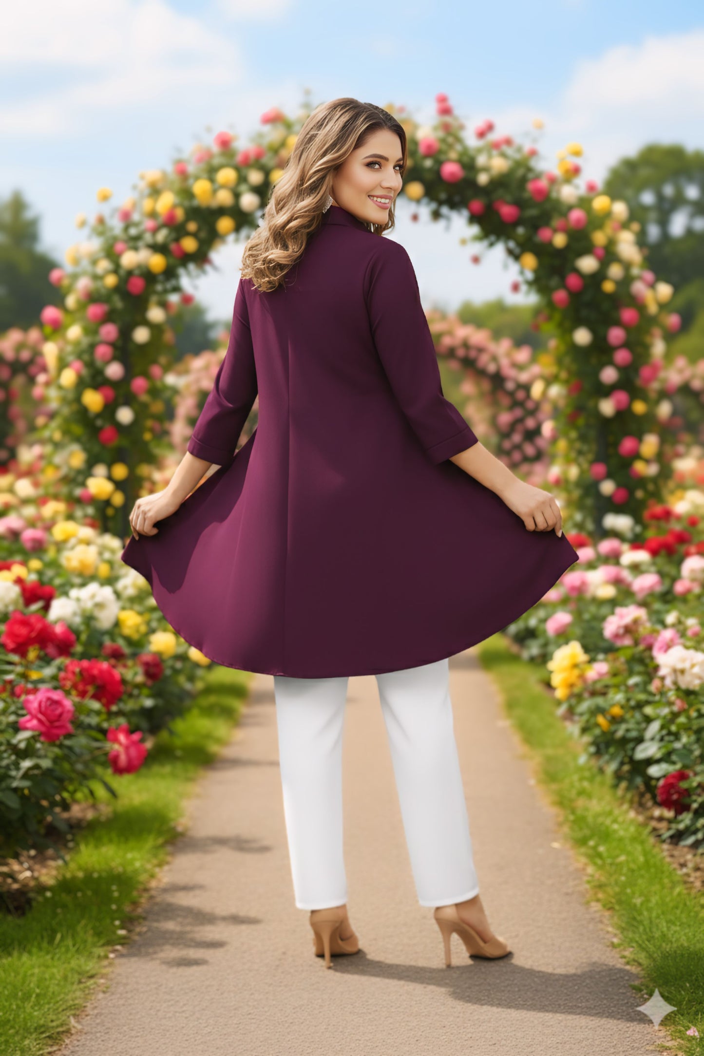 Women's Rayon Top with White Palazzo