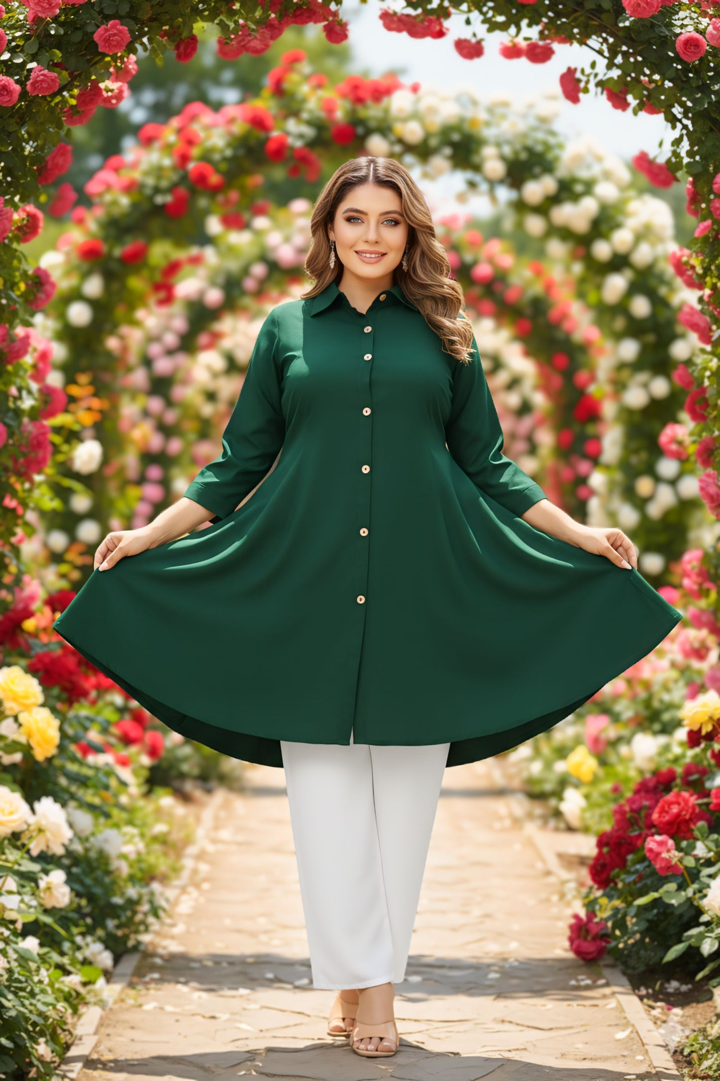 Women's Rayon Top with White Palazzo