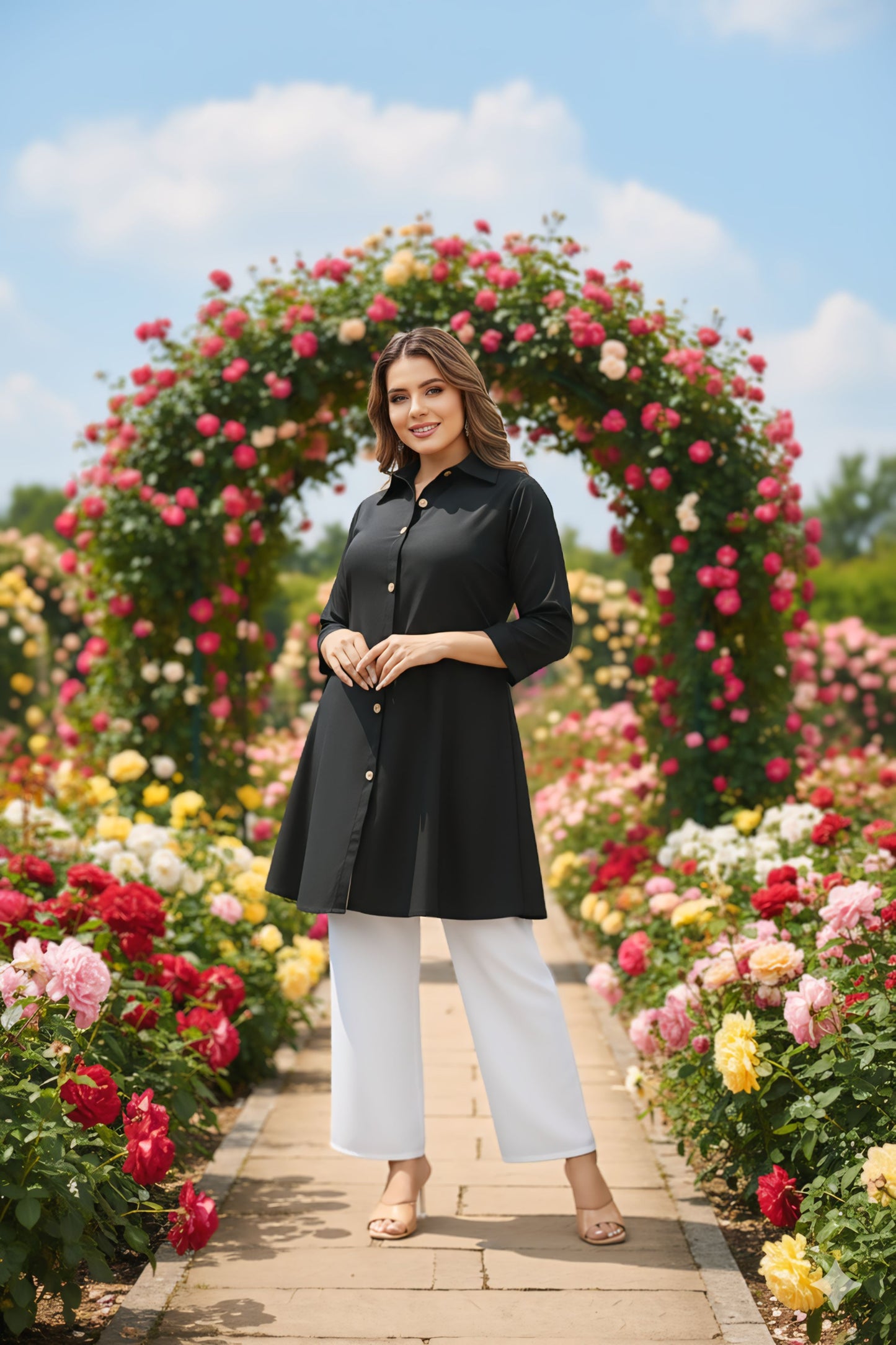 Women's Rayon Top with White Palazzo